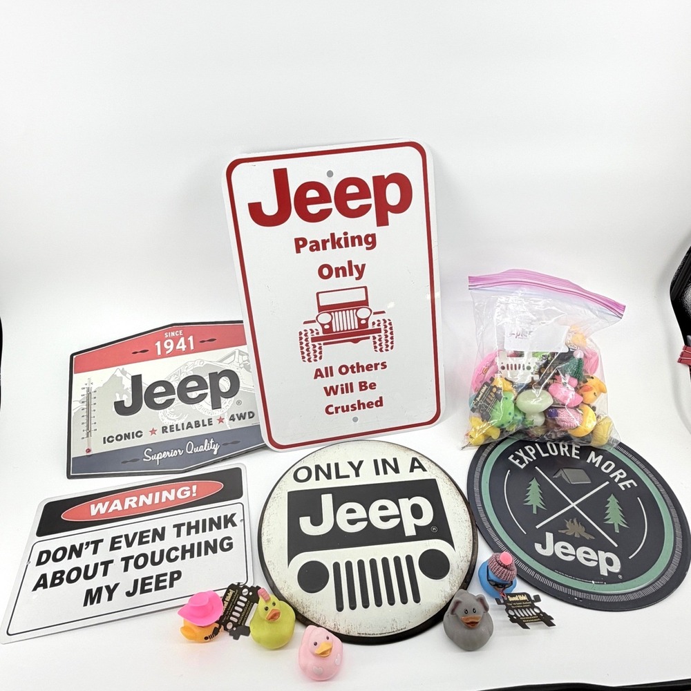 Jeep Signs and Rubber Ducks Bundle Multicolor Excellent Man Cave Decor Set